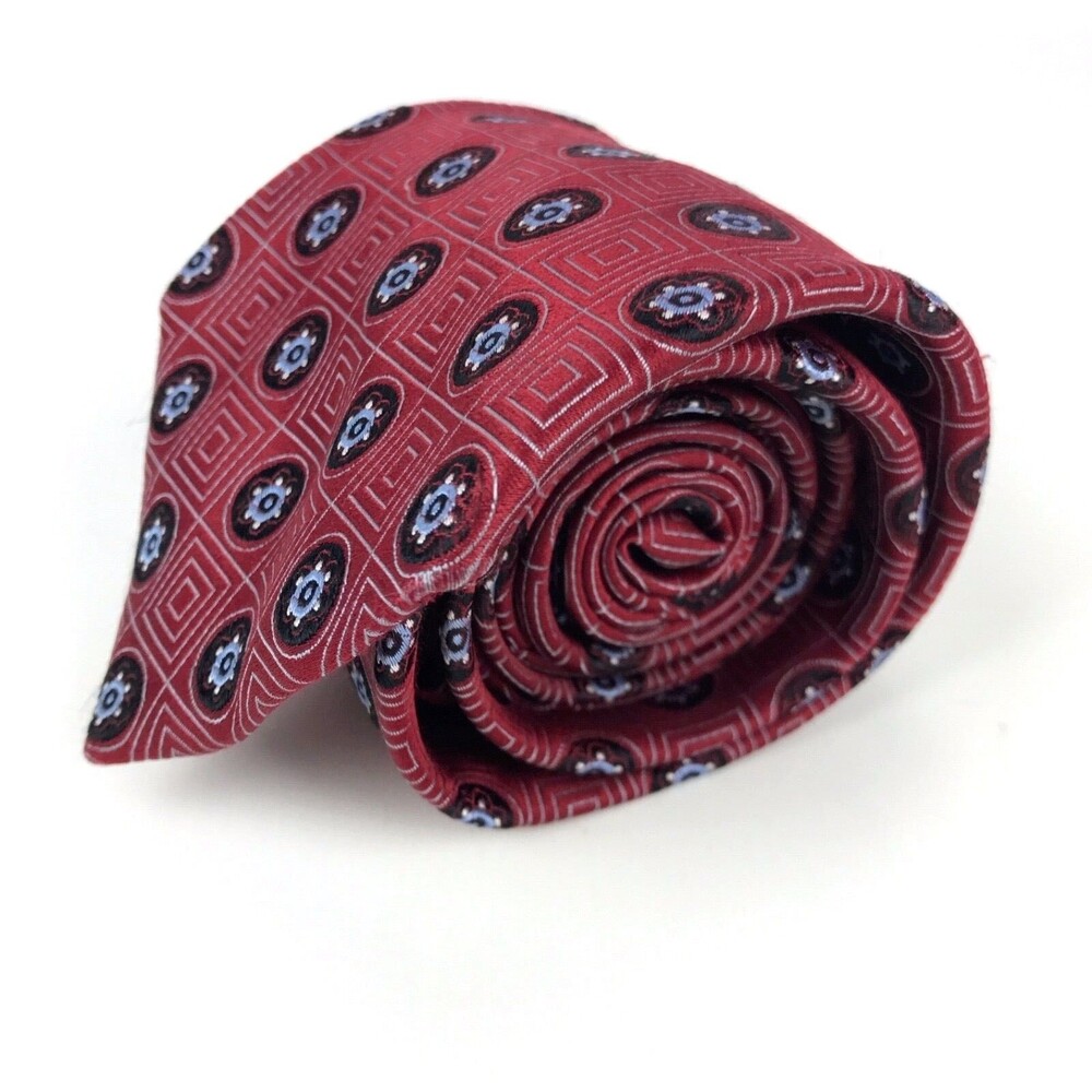 JoS. A. BANK Signature Collection Tie Red Foulard Geometric 100% Silk Necktie - Picture 2 of 9